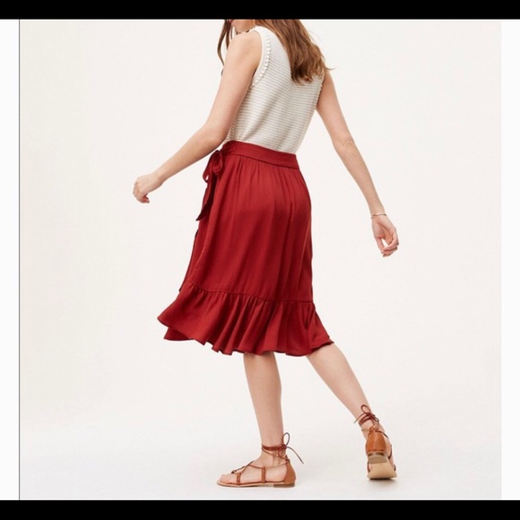 LOFT Petites Rust “Wrap Ruffle Style” Skirt - Picture 2 of 9